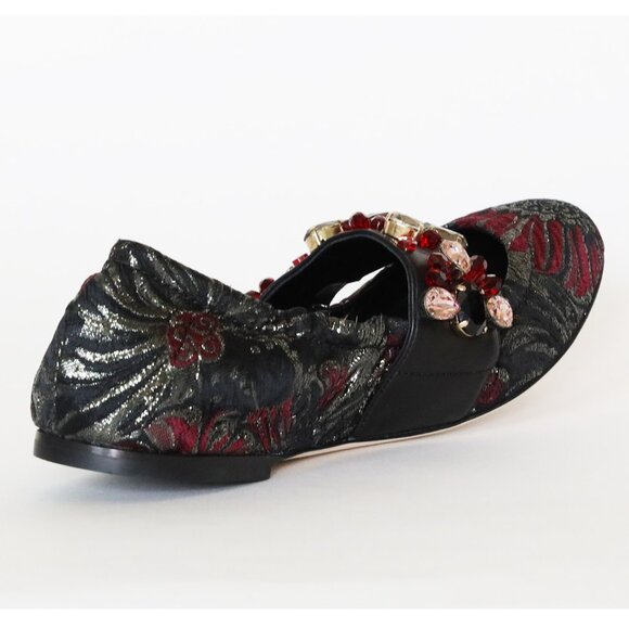 DOLCE & GABBANA SHOES BROCADE EMBELLISHED CRYSTAL BALLET FLATS sz IT 38 US 7.5 - Picture 5 of 9